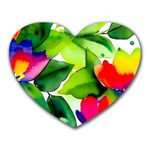 Watercolor Flowers Leaves Foliage Nature Floral Spring Heart Mousepad