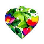 Watercolor Flowers Leaves Foliage Nature Floral Spring Dog Tag Heart (One Side)