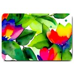 Watercolor Flowers Leaves Foliage Nature Floral Spring Large Doormat