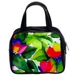 Watercolor Flowers Leaves Foliage Nature Floral Spring Classic Handbag (Two Sides)