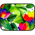 Watercolor Flowers Leaves Foliage Nature Floral Spring Two Sides Fleece Blanket (Mini)