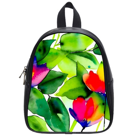 Watercolor Flowers Leaves Foliage Nature Floral Spring School Bag (Small) from ArtsNow.com Front