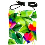 Watercolor Flowers Leaves Foliage Nature Floral Spring Shoulder Sling Bag