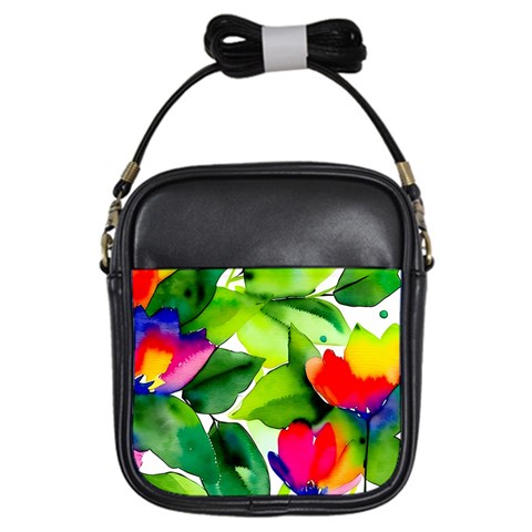 Watercolor Flowers Leaves Foliage Nature Floral Spring Girls Sling Bag from ArtsNow.com Front