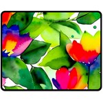 Watercolor Flowers Leaves Foliage Nature Floral Spring Fleece Blanket (Medium)