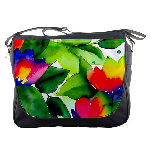 Watercolor Flowers Leaves Foliage Nature Floral Spring Messenger Bag from ArtsNow.com Front