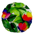 Watercolor Flowers Leaves Foliage Nature Floral Spring Large 18  Premium Round Cushions