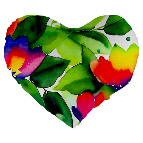 Watercolor Flowers Leaves Foliage Nature Floral Spring Large 19  Premium Heart Shape Cushions from ArtsNow.com Front