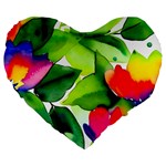 Watercolor Flowers Leaves Foliage Nature Floral Spring Large 19  Premium Heart Shape Cushions