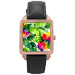 Watercolor Flowers Leaves Foliage Nature Floral Spring Rose Gold Leather Watch 