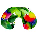 Watercolor Flowers Leaves Foliage Nature Floral Spring Travel Neck Pillow