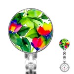 Watercolor Flowers Leaves Foliage Nature Floral Spring Stainless Steel Nurses Watch