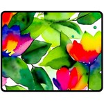 Watercolor Flowers Leaves Foliage Nature Floral Spring Two Sides Fleece Blanket (Medium)