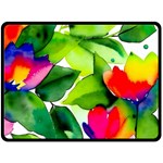 Watercolor Flowers Leaves Foliage Nature Floral Spring Two Sides Fleece Blanket (Large)