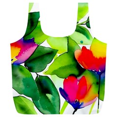 Watercolor Flowers Leaves Foliage Nature Floral Spring Full Print Recycle Bag (XL) from ArtsNow.com Front