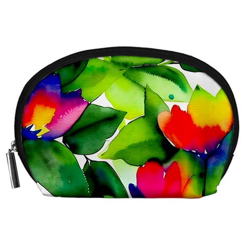 Watercolor Flowers Leaves Foliage Nature Floral Spring Accessory Pouch (Large) from ArtsNow.com Front