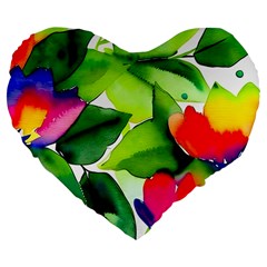 Watercolor Flowers Leaves Foliage Nature Floral Spring Large 19  Premium Flano Heart Shape Cushions from ArtsNow.com Front