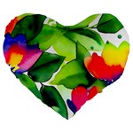 Watercolor Flowers Leaves Foliage Nature Floral Spring Large 19  Premium Flano Heart Shape Cushions