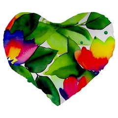 Watercolor Flowers Leaves Foliage Nature Floral Spring Large 19  Premium Flano Heart Shape Cushions from ArtsNow.com Back