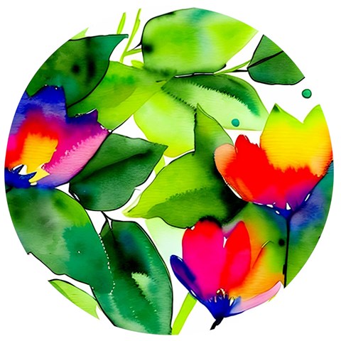 Watercolor Flowers Leaves Foliage Nature Floral Spring Wooden Bottle Opener (Round) from ArtsNow.com Front