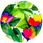 Watercolor Flowers Leaves Foliage Nature Floral Spring Wooden Bottle Opener (Round)