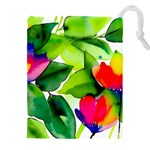 Watercolor Flowers Leaves Foliage Nature Floral Spring Drawstring Pouch (5XL)