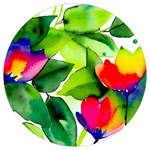 Watercolor Flowers Leaves Foliage Nature Floral Spring Round Trivet