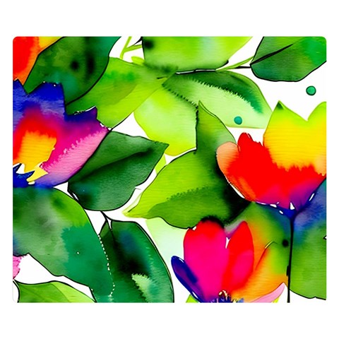 Watercolor Flowers Leaves Foliage Nature Floral Spring Premium Plush Fleece Blanket (Small) from ArtsNow.com 50 x40  Blanket Front