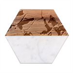 Watercolor Flowers Leaves Foliage Nature Floral Spring Marble Wood Coaster (Hexagon) 