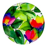 Watercolor Flowers Leaves Foliage Nature Floral Spring Round Glass Fridge Magnet (4 pack)