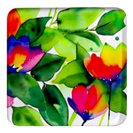 Watercolor Flowers Leaves Foliage Nature Floral Spring Square Glass Fridge Magnet (4 pack)