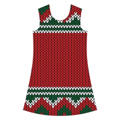 Christmas Pattern, Fabric Texture, Knitted Red Background Kids  Short Sleeve Velvet Dress from ArtsNow.com Front