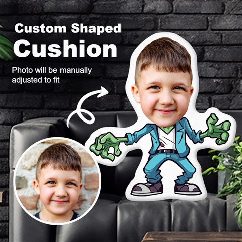 Personalized Photo in Halloween Zombie Cartoon Style Custom Shaped Cushion Cut To Shape Cushion Case from ArtsNow.com Front