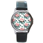 Flowers Hydrangeas Round Metal Watch