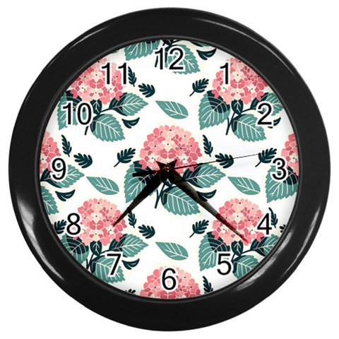 Flowers Hydrangeas Wall Clock (Black) from ArtsNow.com Front