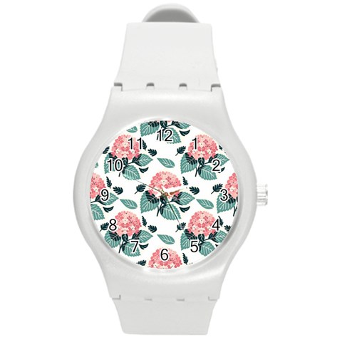 Flowers Hydrangeas Round Plastic Sport Watch (M) from ArtsNow.com Front