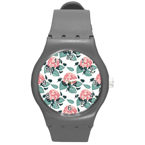 Flowers Hydrangeas Round Plastic Sport Watch (M) from ArtsNow.com Front