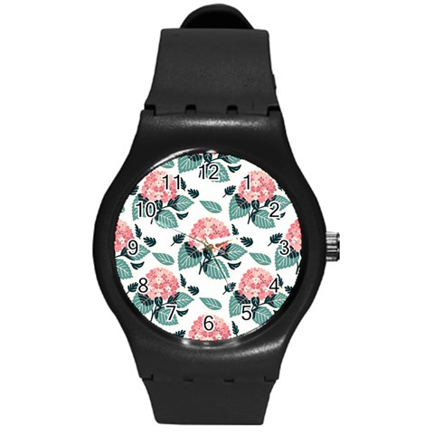 Flowers Hydrangeas Round Plastic Sport Watch (M) from ArtsNow.com Front