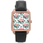 Flowers Hydrangeas Rose Gold Leather Watch 