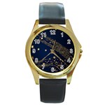 Starsstar Glitter Round Gold Metal Watch