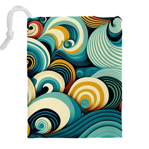 Wave Waves Ocean Sea Abstract Whimsical Drawstring Pouch (5XL) from ArtsNow.com Back