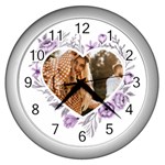 Personalized Flower Heart Photo Wall Clock Wall Clock (Silver)