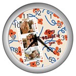 Personalized Red Blue Flower Photo Wall Clock Wall Clock (Silver)