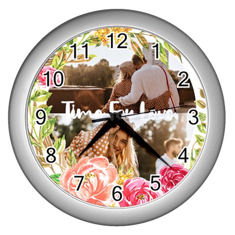 Personalized Colorful Flower Photo Wall Clock Wall Clock (Silver) from ArtsNow.com Front