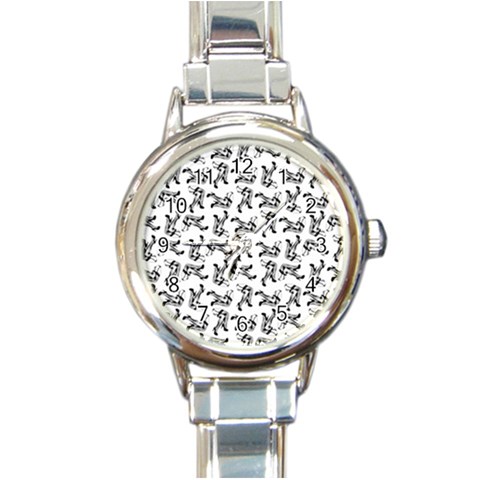 Erotic Pants Motif Black And White Graphic Pattern Black Backgrond Round Italian Charm Watch from ArtsNow.com Front