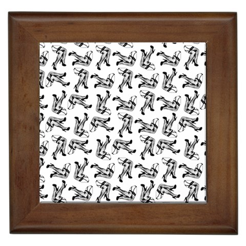 Erotic Pants Motif Black And White Graphic Pattern Black Backgrond Framed Tile from ArtsNow.com Front