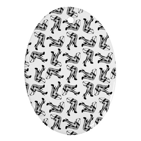 Erotic Pants Motif Black And White Graphic Pattern Black Backgrond Ornament (Oval) from ArtsNow.com Front