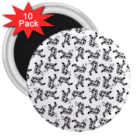 Erotic Pants Motif Black And White Graphic Pattern Black Backgrond 3  Magnets (10 pack)  from ArtsNow.com Front