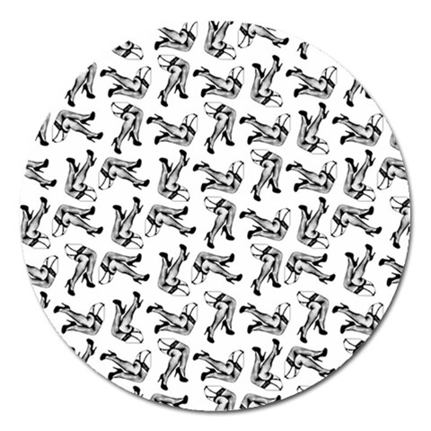 Erotic Pants Motif Black And White Graphic Pattern Black Backgrond Magnet 5  (Round) from ArtsNow.com Front