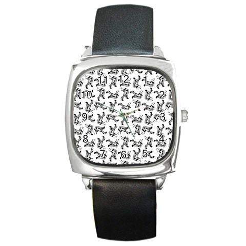 Erotic Pants Motif Black And White Graphic Pattern Black Backgrond Square Metal Watch from ArtsNow.com Front